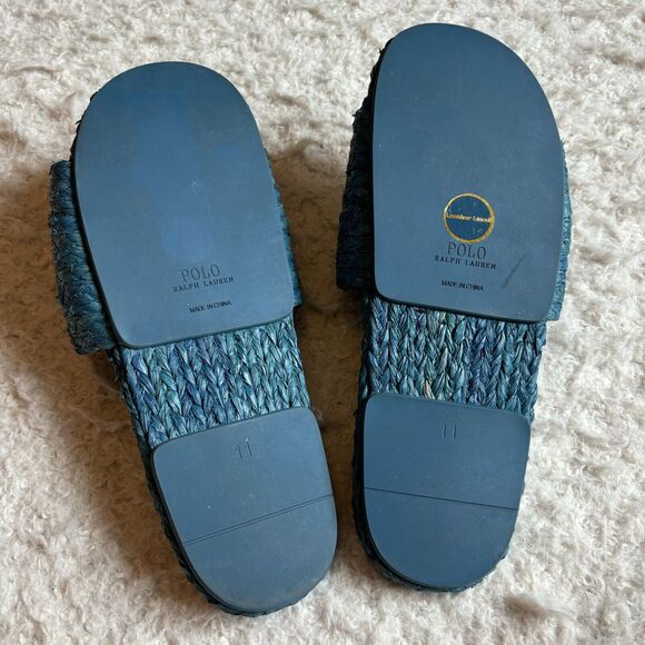 Polo Ralph Lauren Womens US 11 EU 43 Raffia Sandal Sheep Leather Blue Boho Beach - Picture 5 of 14